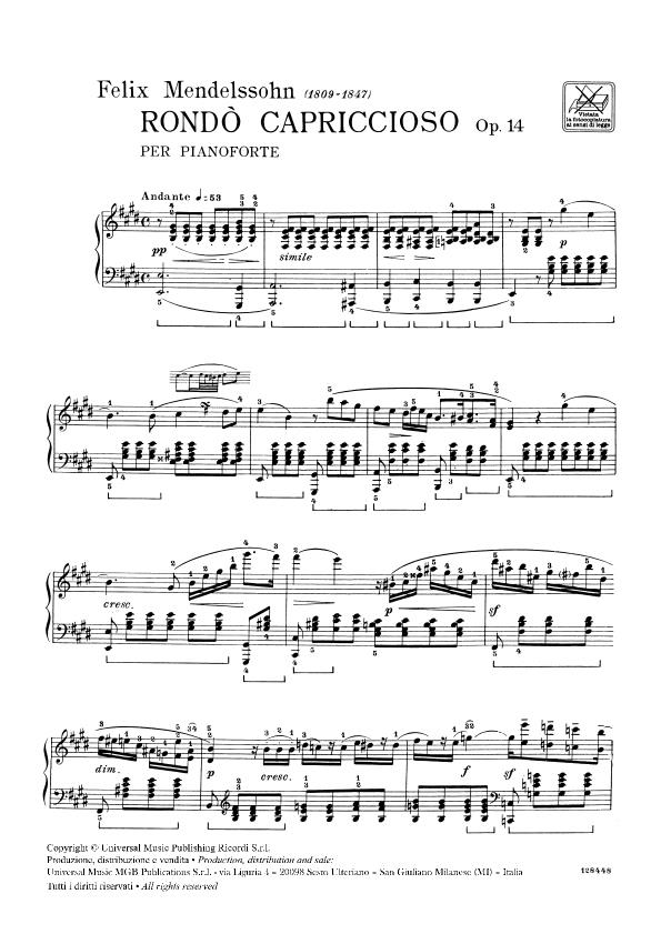 Rondo' Capriccioso Op. 14 - Per Pianoforte - pro klavír